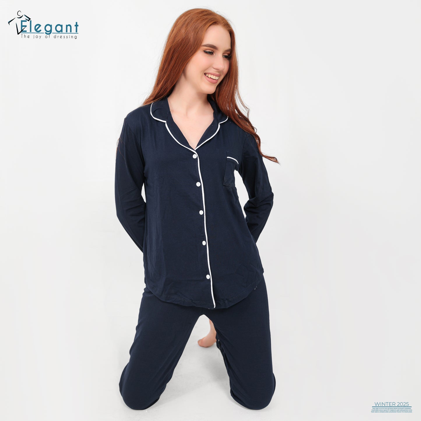 Cotton Long Sleeves Classic PJ Pants - Navy