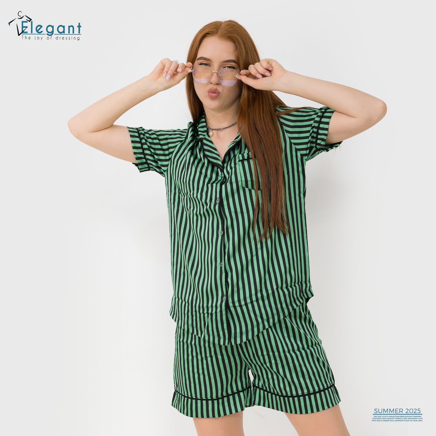 Satin Classic PJ Shorts - Stripe Green