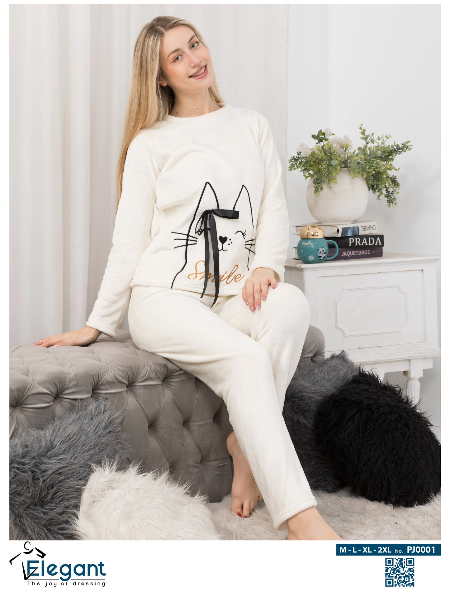 Polar PJ Offwhite - Fancy Ribbon Cat