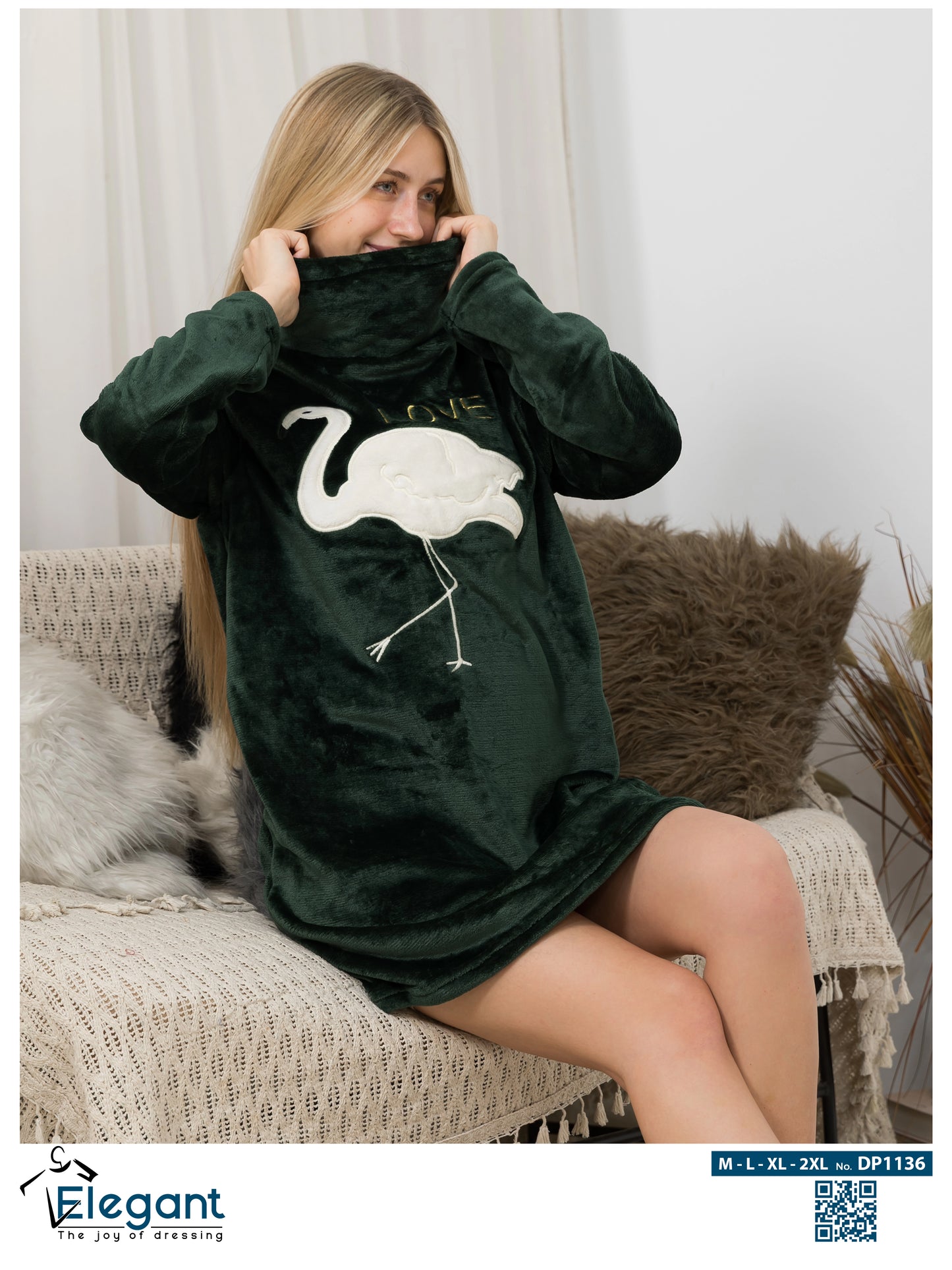 Nightshirt with Footwear - Emerald Green - Flamingo