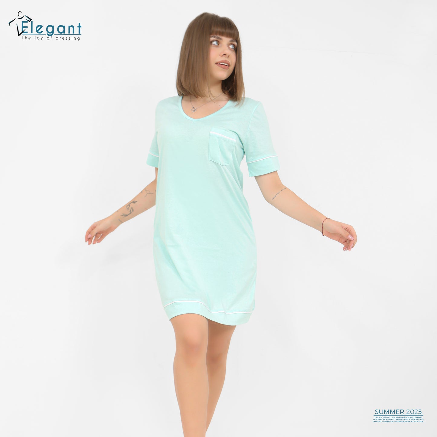Nightshirt cotton with piping - Pistachio