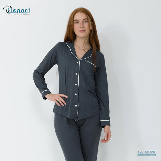 Soft Cotton Long Sleeves Classic PJ Pants - Dark Grey