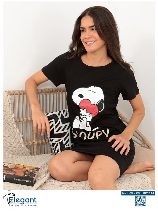 Nightshirt cotton Black - Snoopy Love