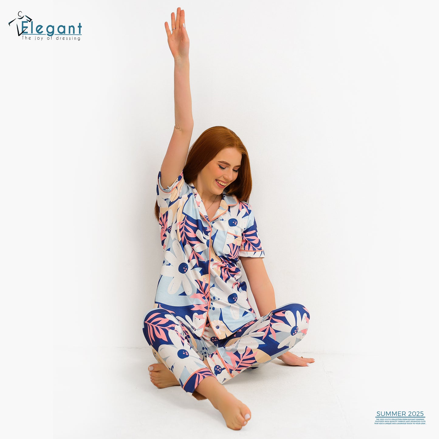 Waffle Polycotton Classic PJ pants - Floral Blue