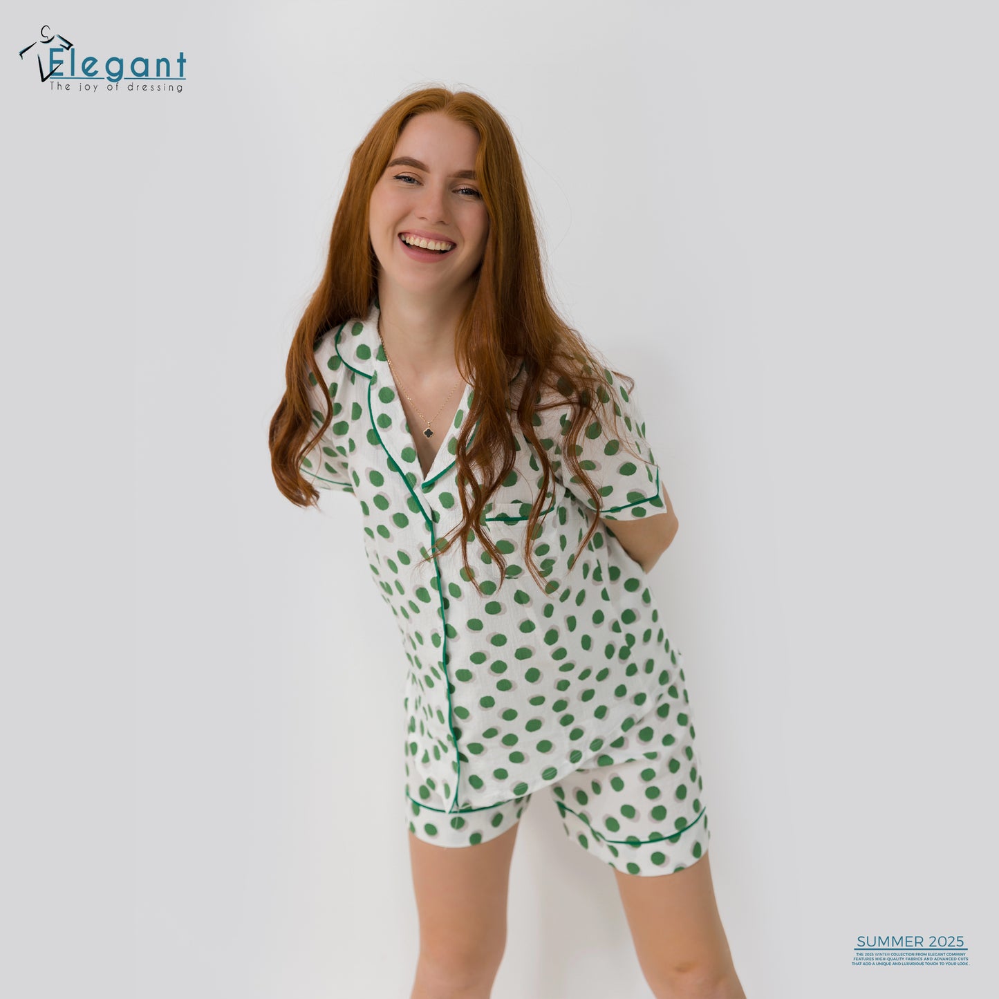Woven Viscose Classic PJ Shorts - White dots green