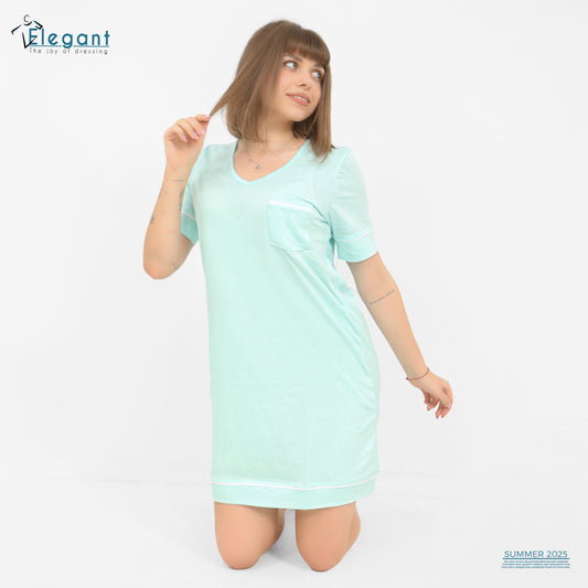 Nightshirt cotton with piping - Pistachio