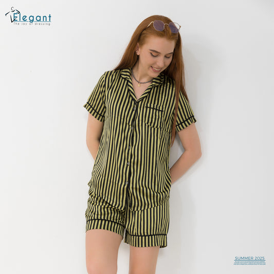 Satin Classic PJ Shorts - Stripe Yellow