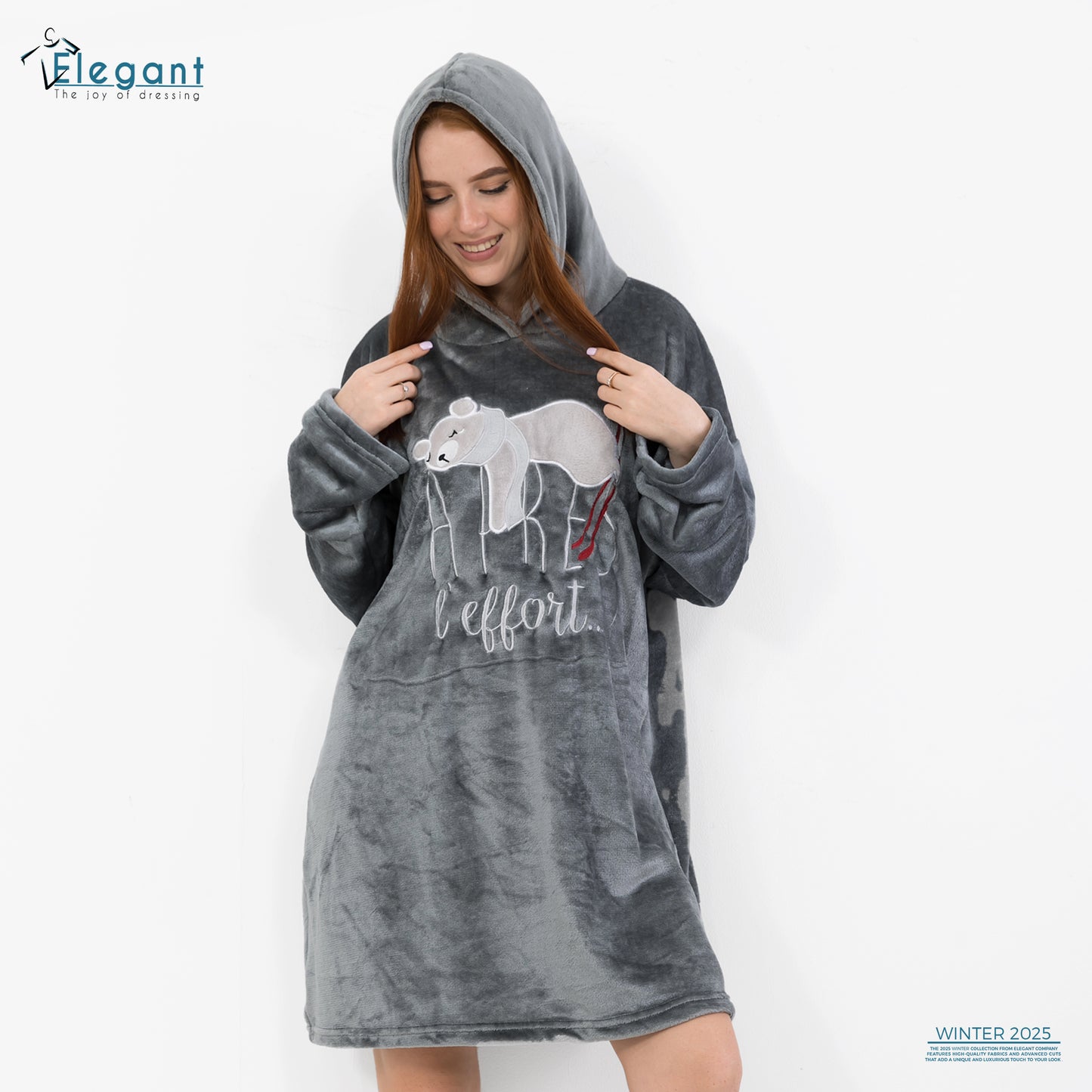 Oversized Nightshirt with Footwear - Dark Grey apres l'effort