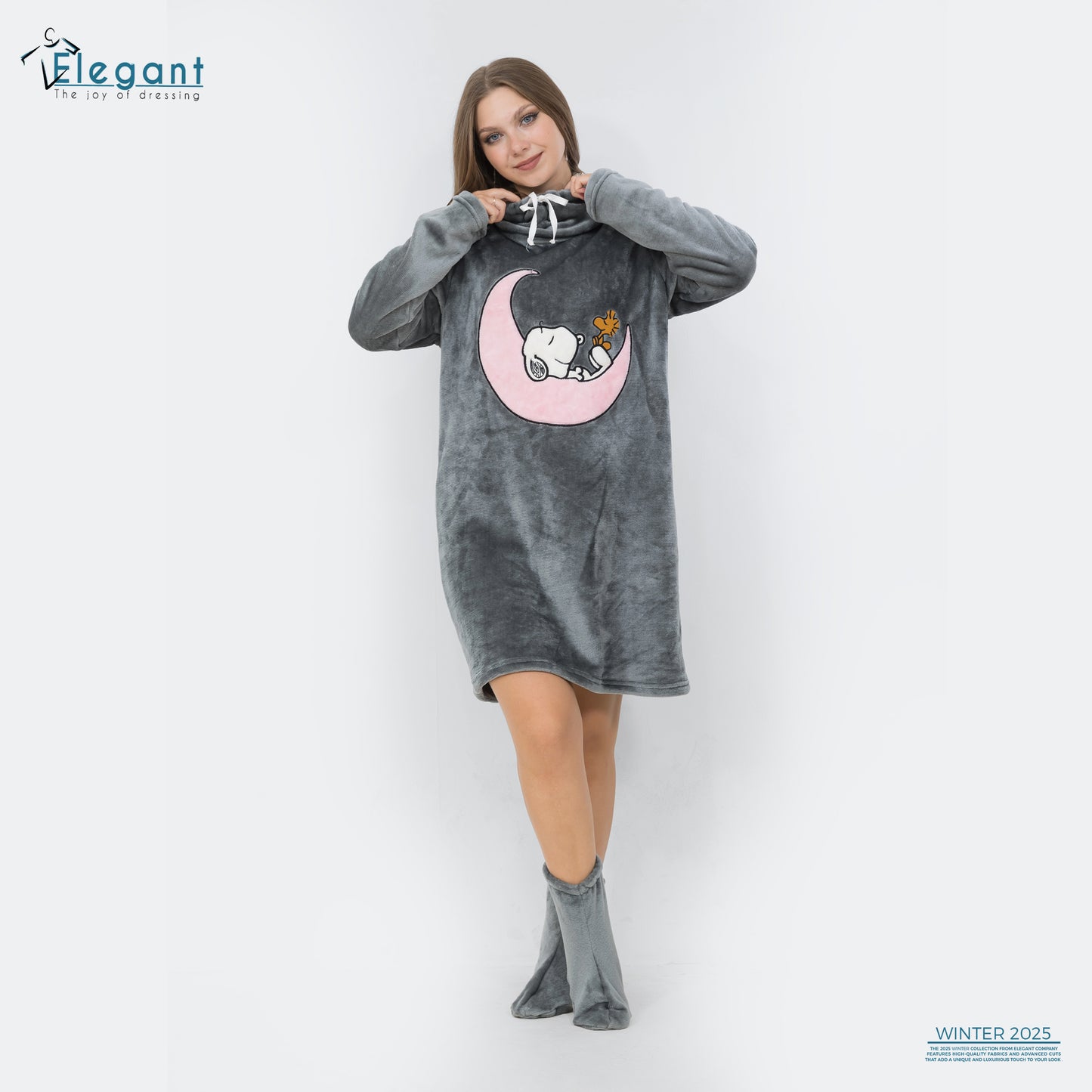 Nightshirt with Footwear - Dark Grey - Snoopy on the moon