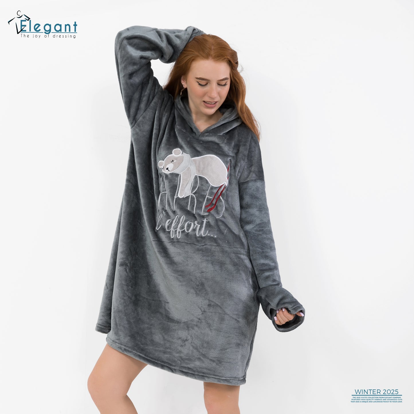 Oversized Nightshirt with Footwear - Dark Grey apres l'effort