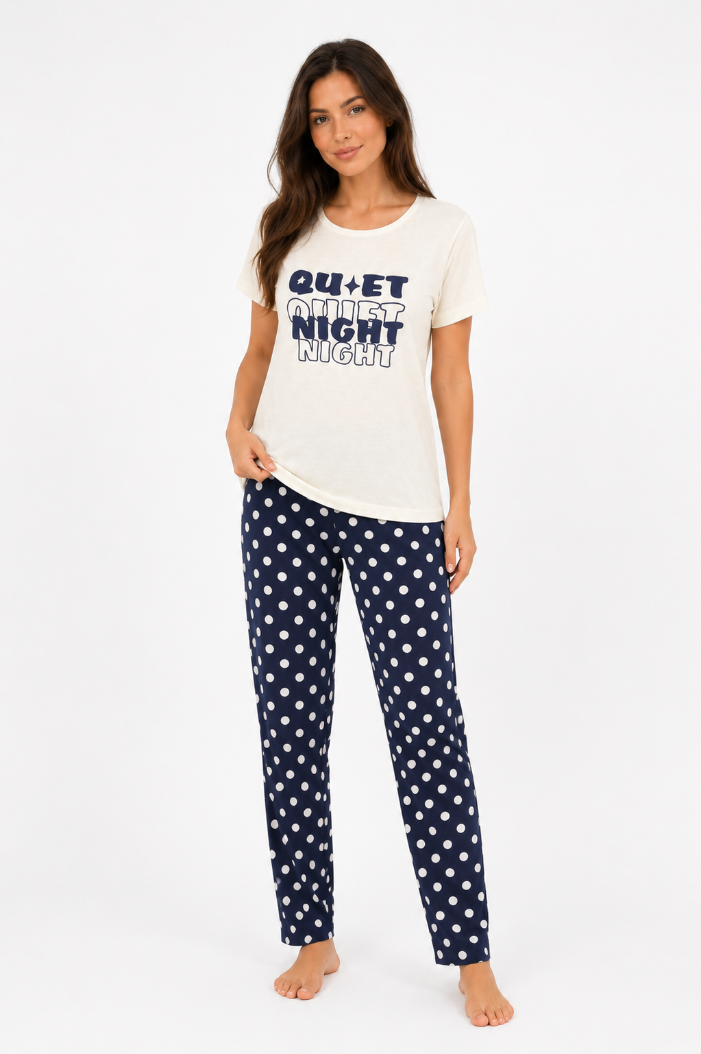 PJs Pants Cotton - White navy - Quit Night