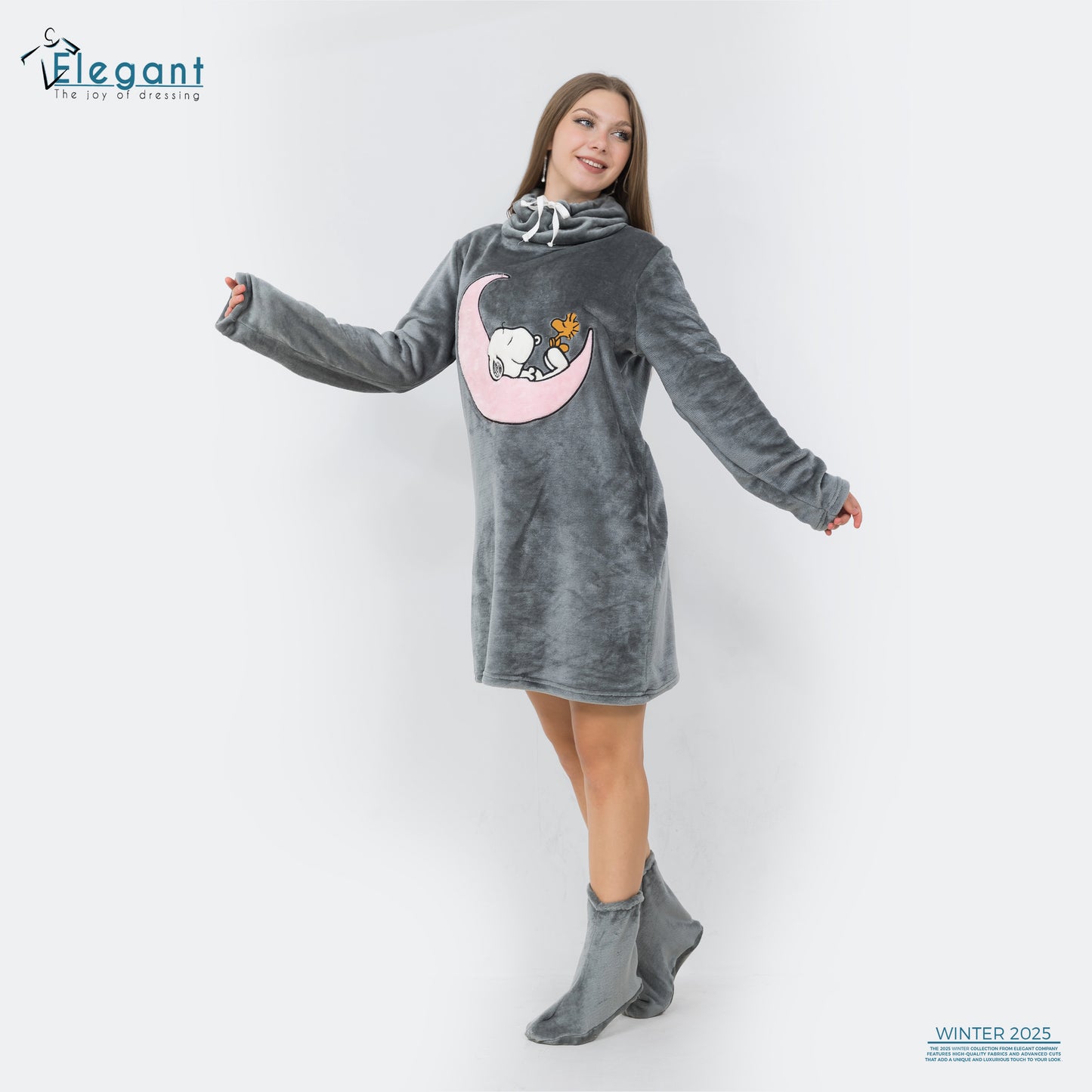 Nightshirt with Footwear - Dark Grey - Snoopy on the moon