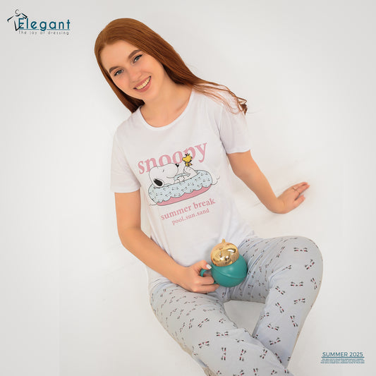 PJs Pants Cotton White - Snoopy Summer Break