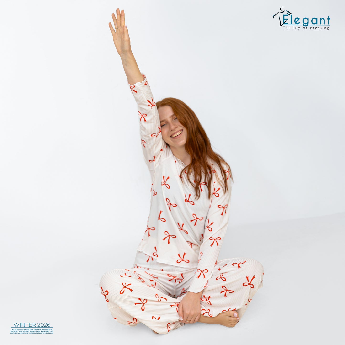 Rib Cotton V Neck PJ - Charming Bow Offwhite