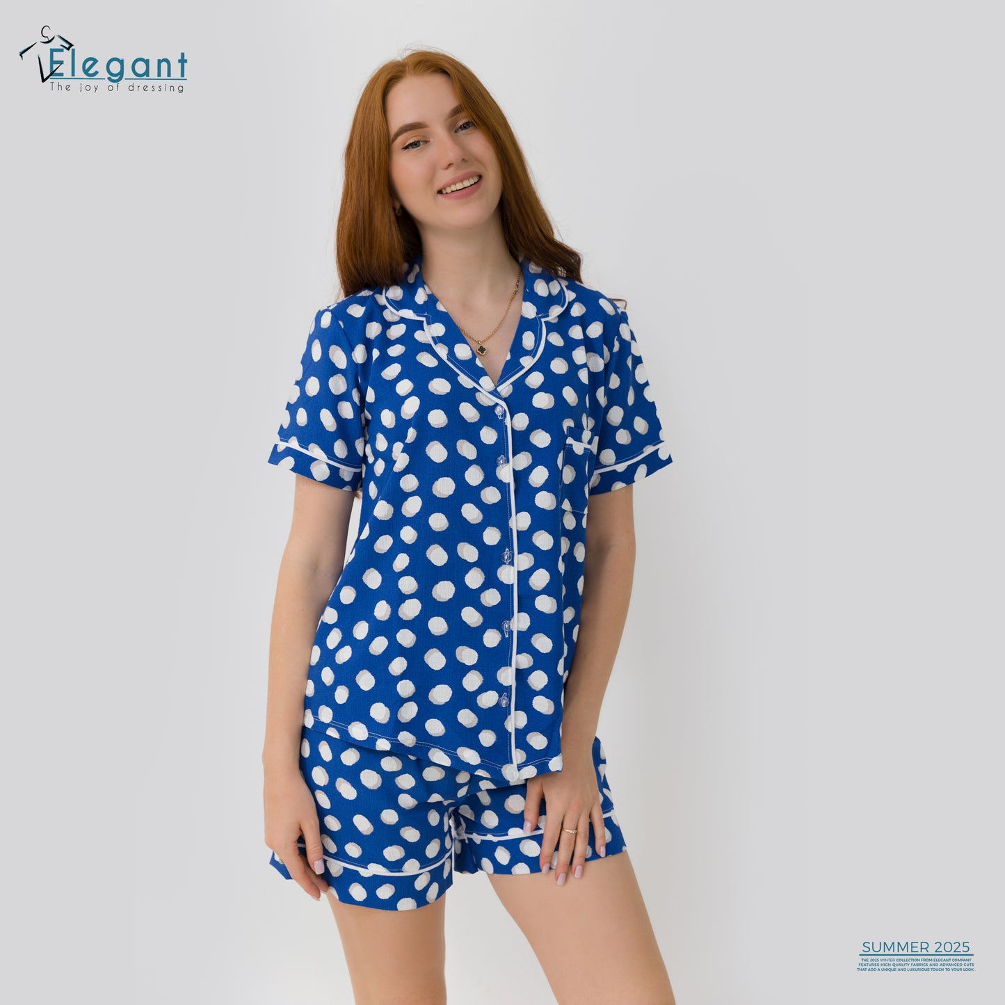 Woven Viscose Classic PJ Shorts - Blue dots white