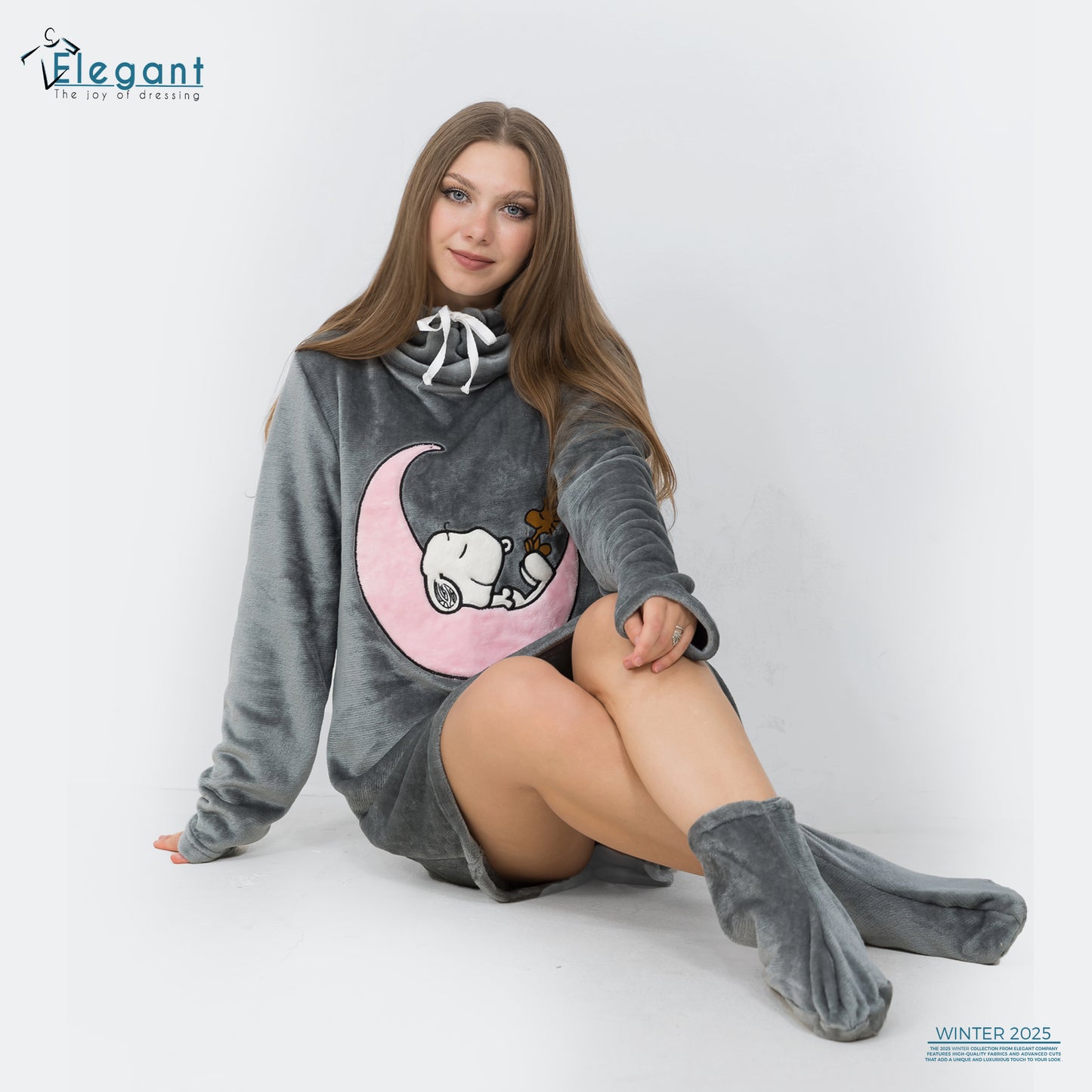 Nightshirt with Footwear - Dark Grey - Snoopy on the moon