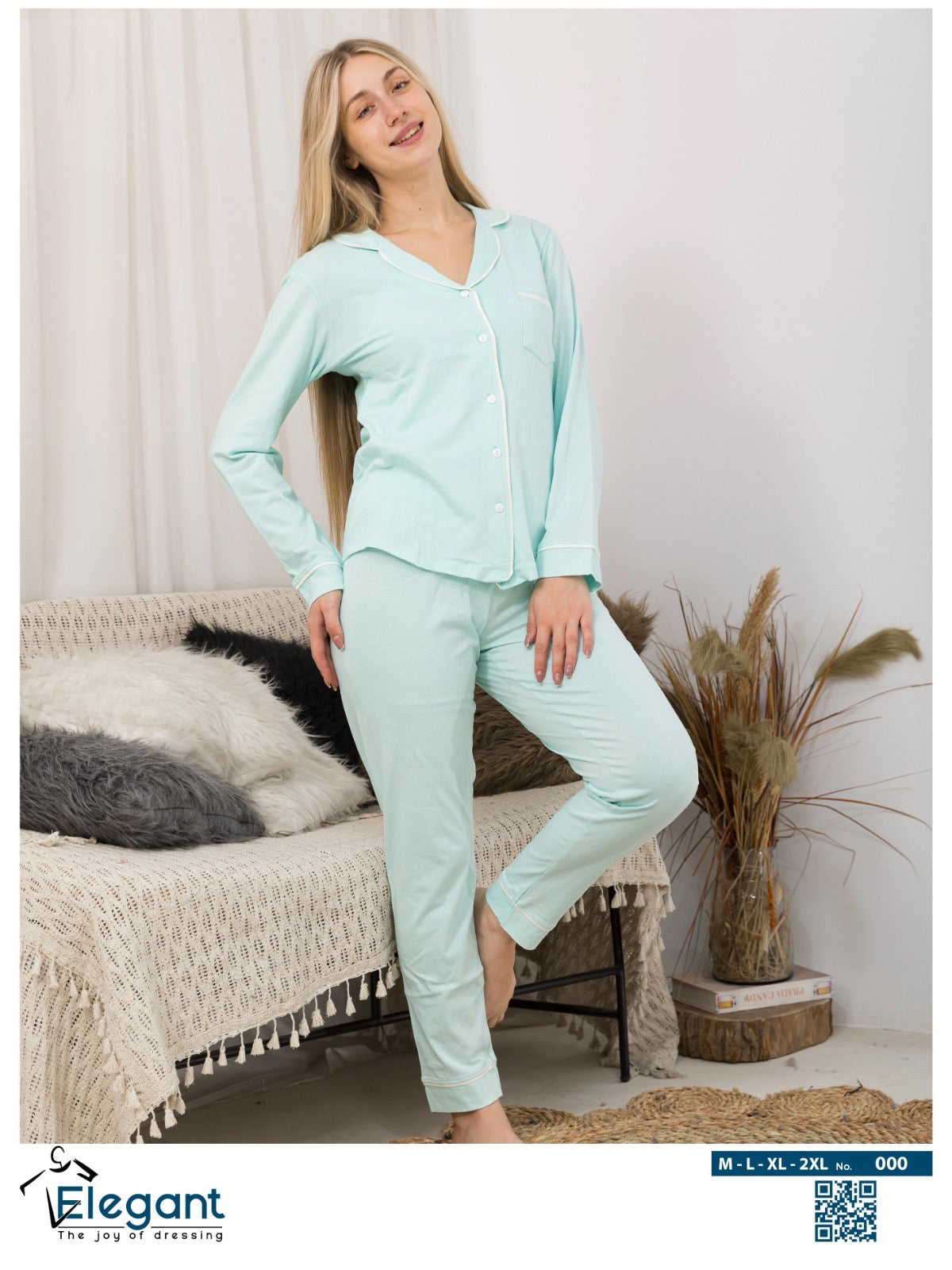 Cotton Long sleeves Classic PJ Pants - Mint