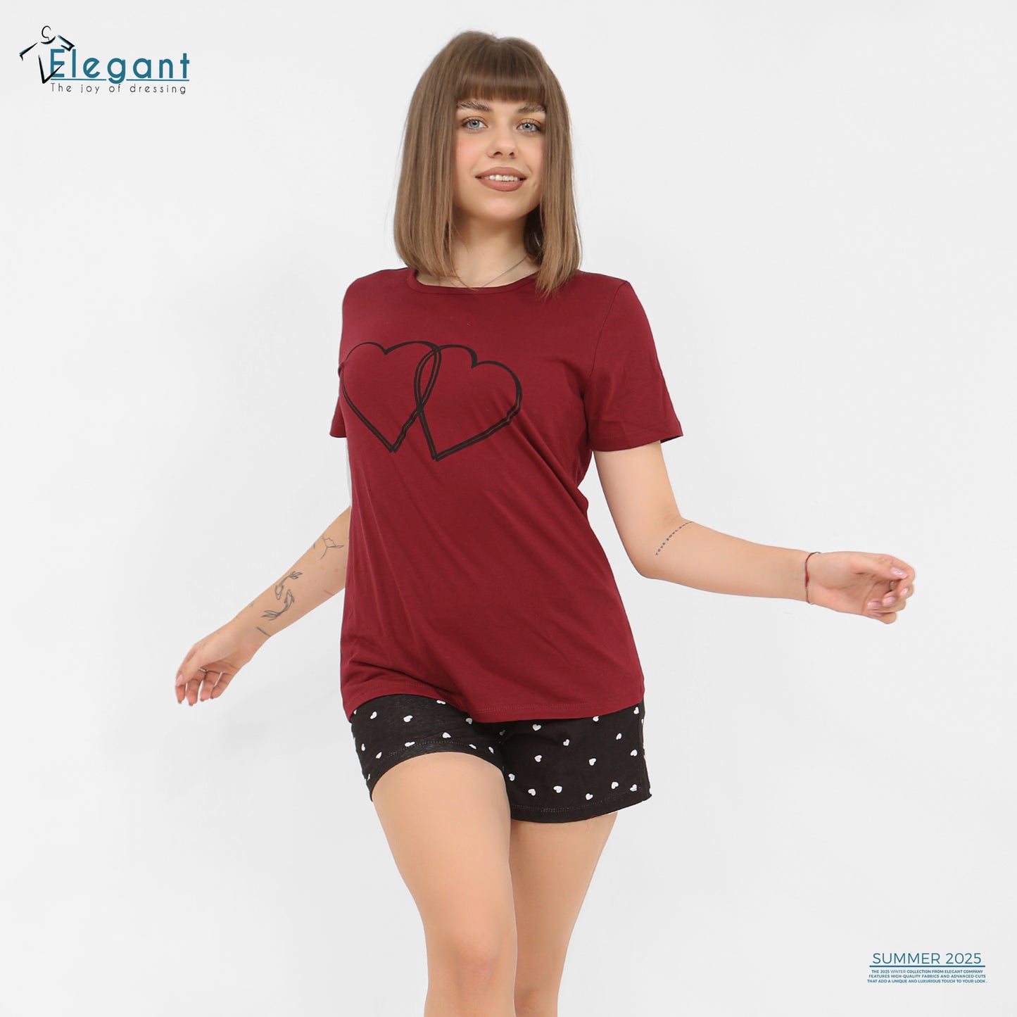 PJ short Cotton Burgundy - Couple hearts