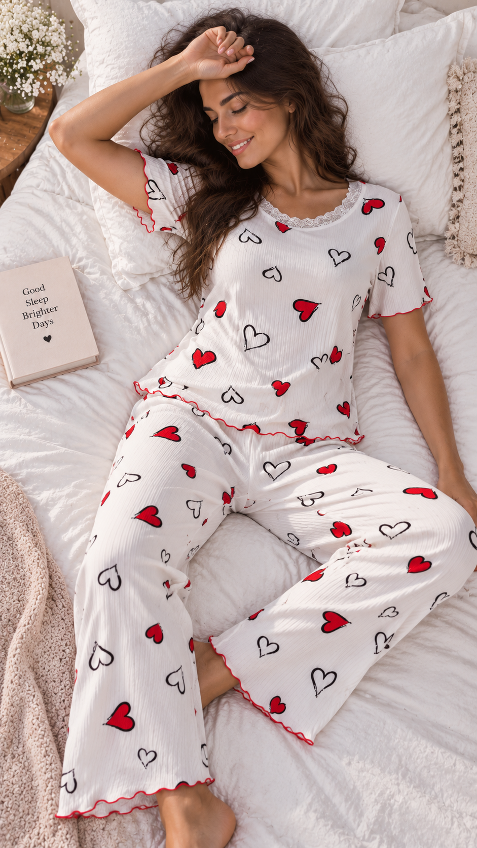 Ribbed Knot Front PJ- Heart Red