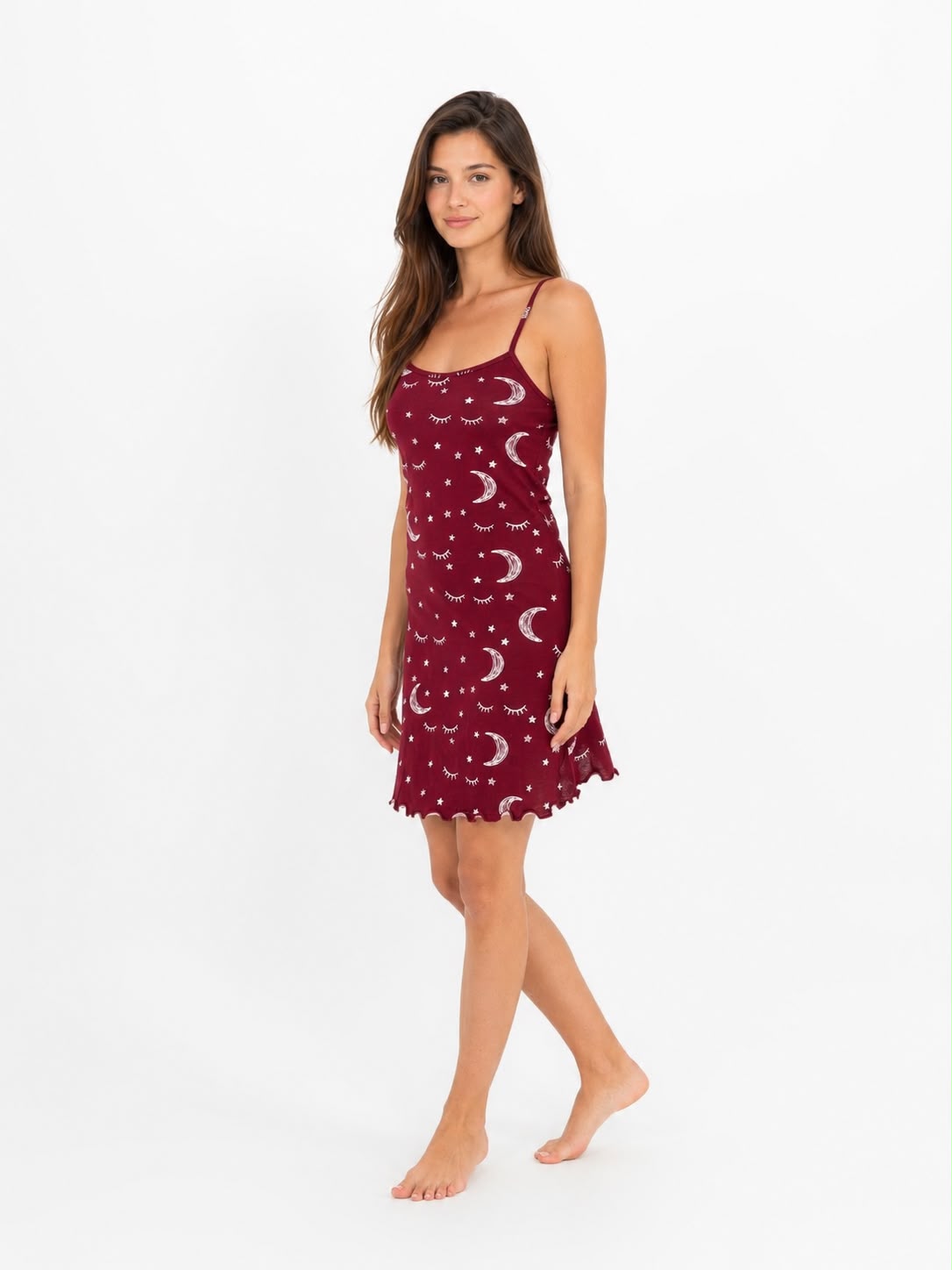 Straps Nightshirt Cotton Printed - Burgundy Lashes