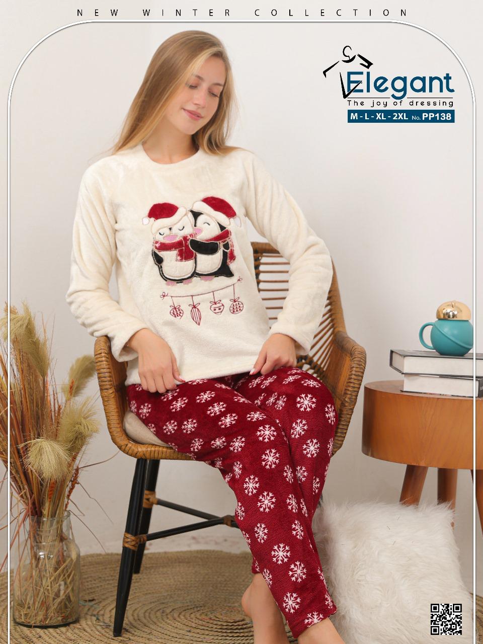 Polar PJ Offwhite/Printed Maroon Pant - Christmas Penguins