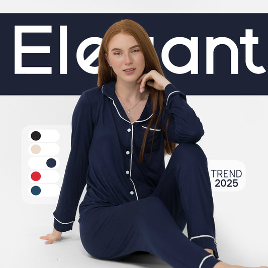 Soft Cotton Long sleeves Classic PJ Pants -Navy