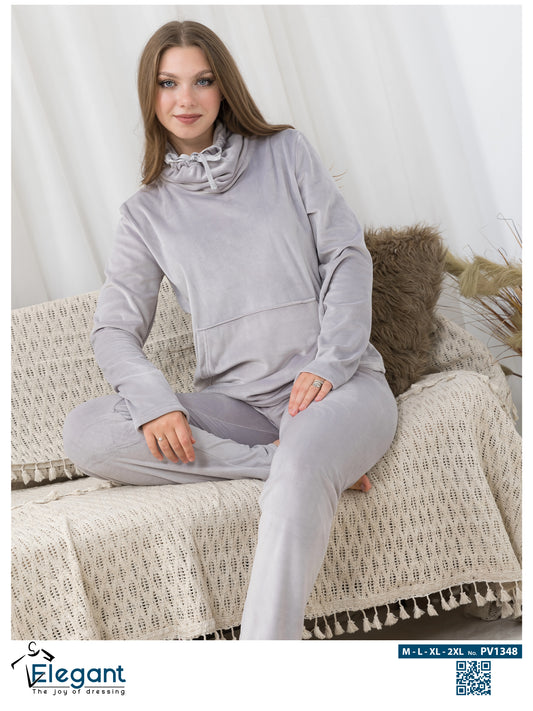 Velvet High neck PJ - Light Grey