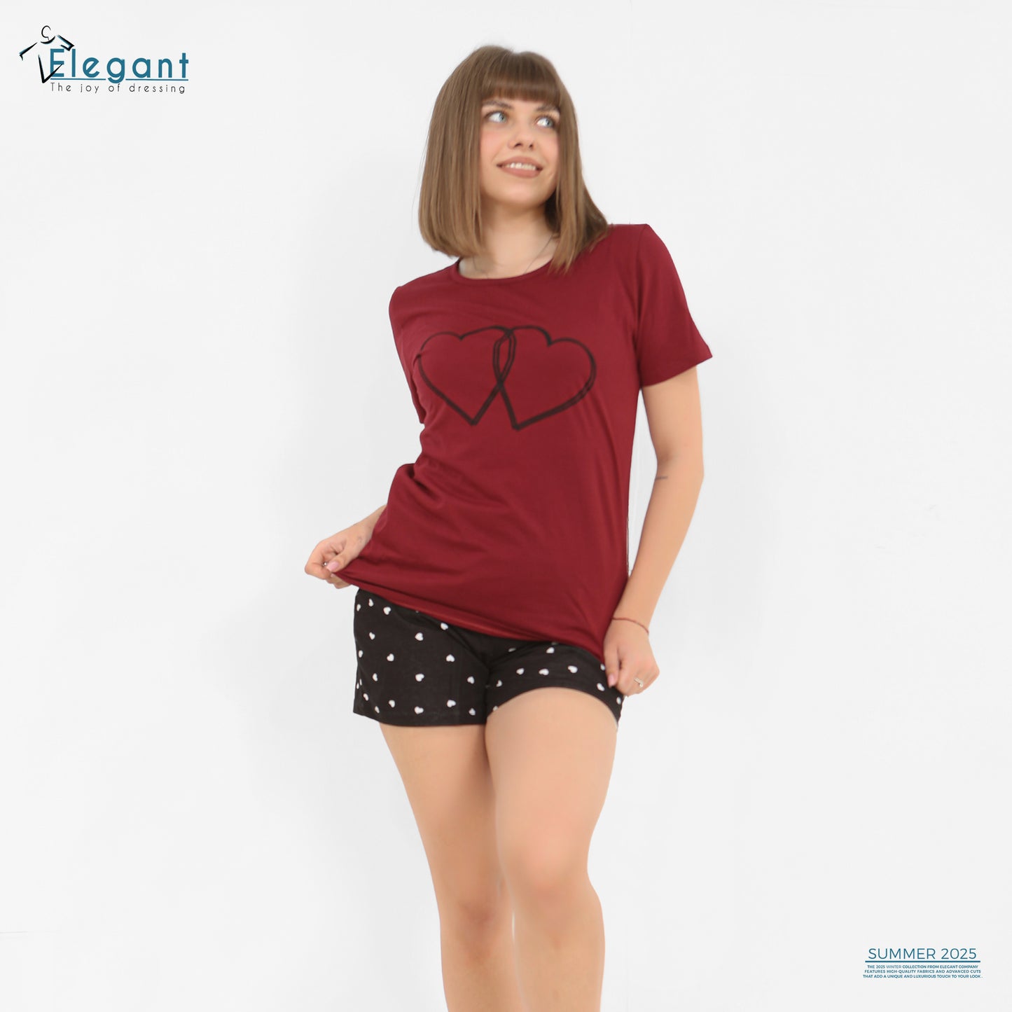 PJ short Cotton Burgundy - Couple hearts