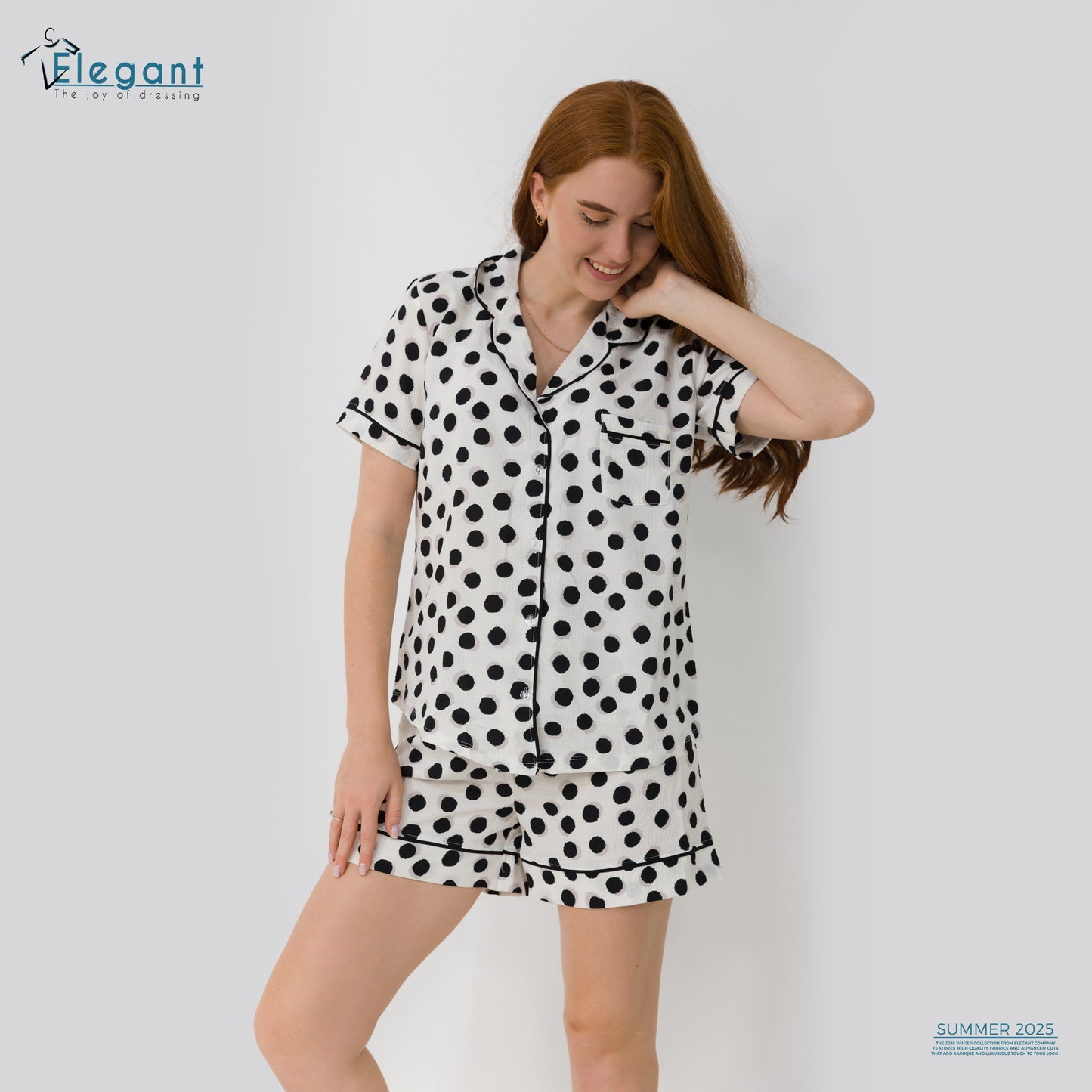 Woven Viscose Classic PJ Shorts - White dots black