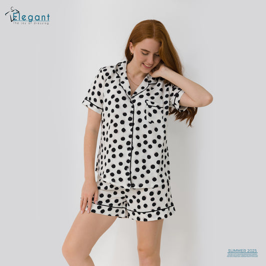 Woven Viscose Classic PJ Shorts - White dots black
