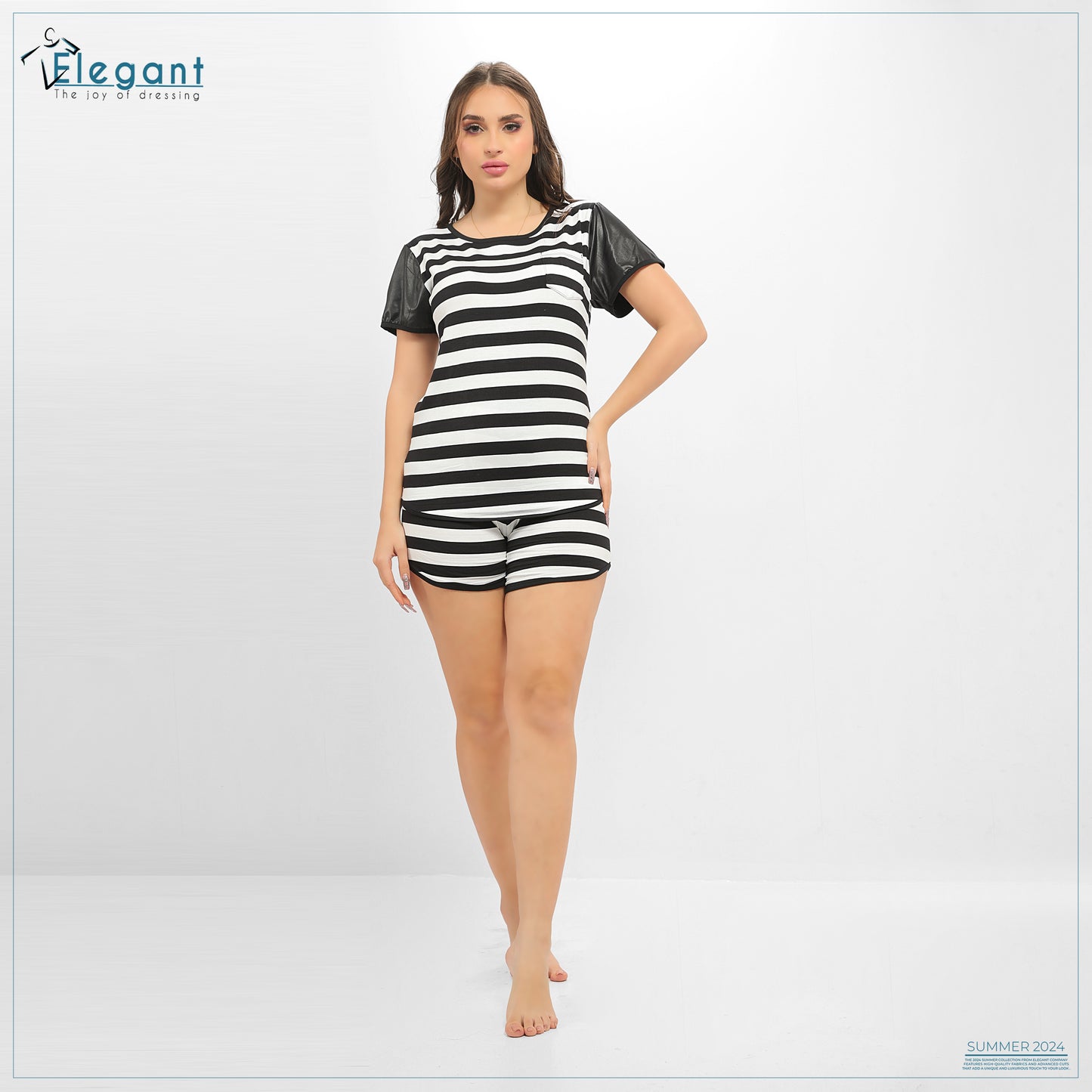 PJ Short  Viscose with Shiny Sleeve - Stripe Black