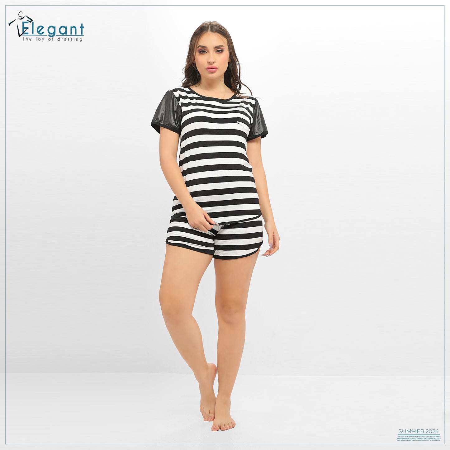 PJ Short  Viscose with Shiny Sleeve - Stripe Black