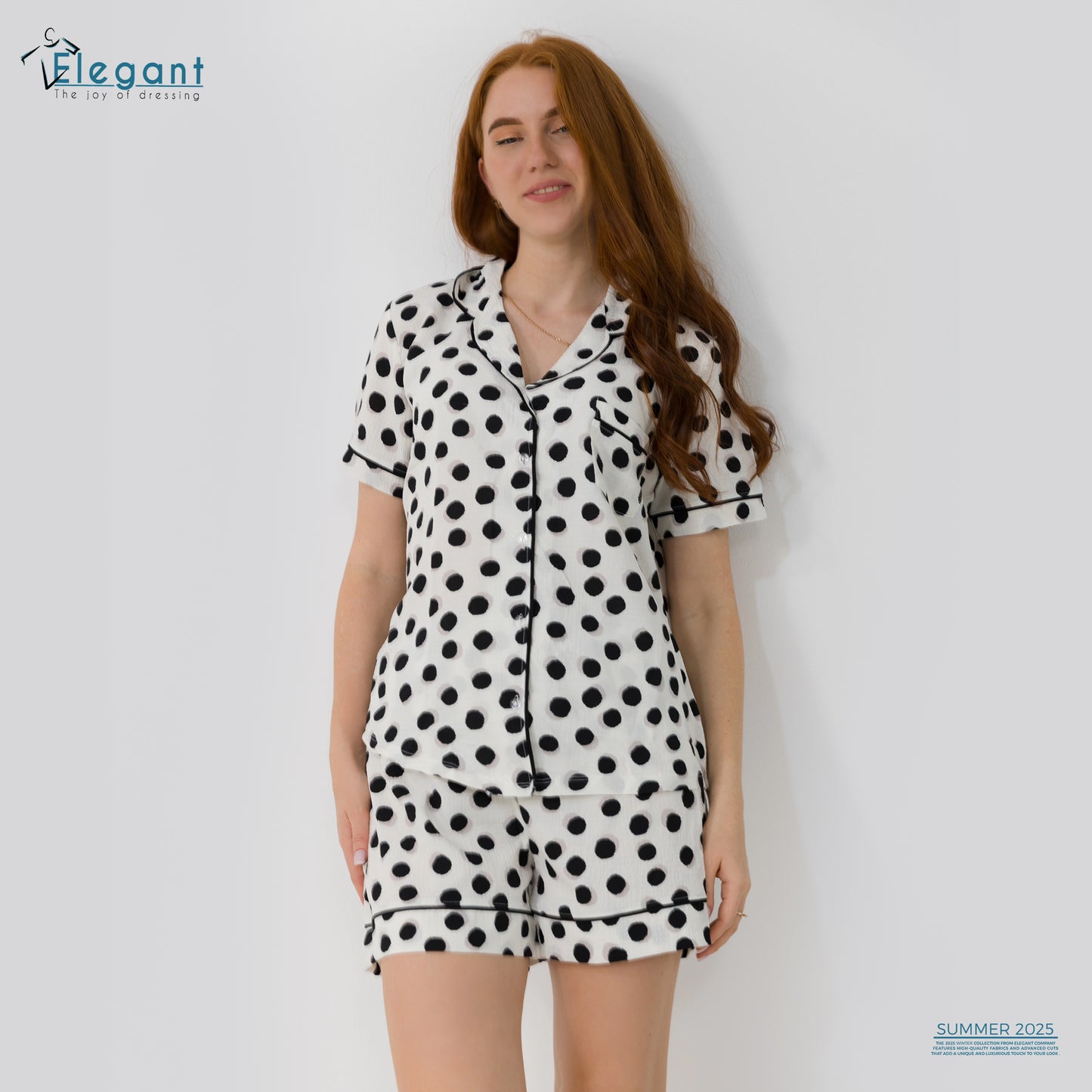 Woven Viscose Classic PJ Shorts - White dots black