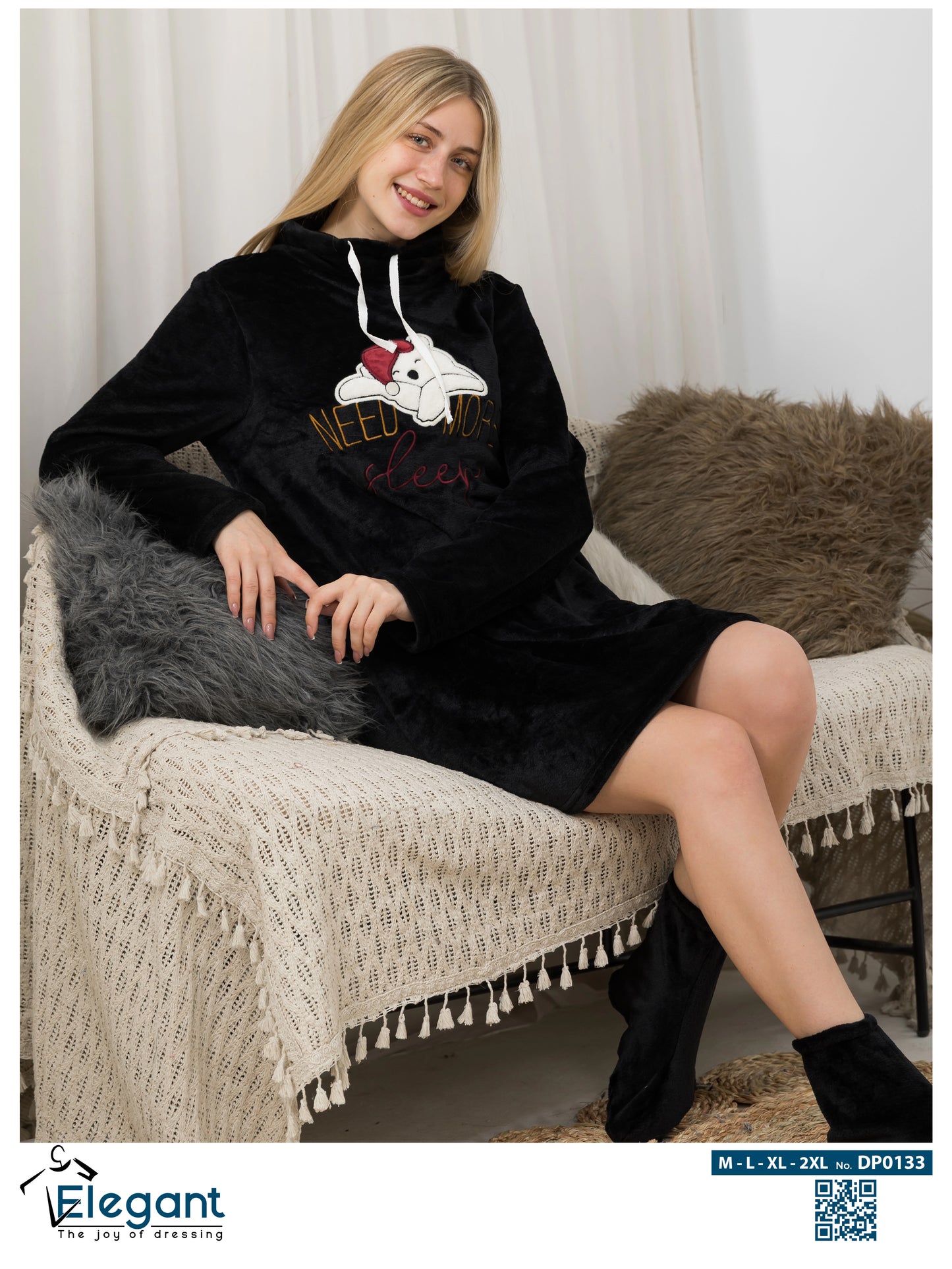 Nightshirt with Footwear - Black - Need more Sleep