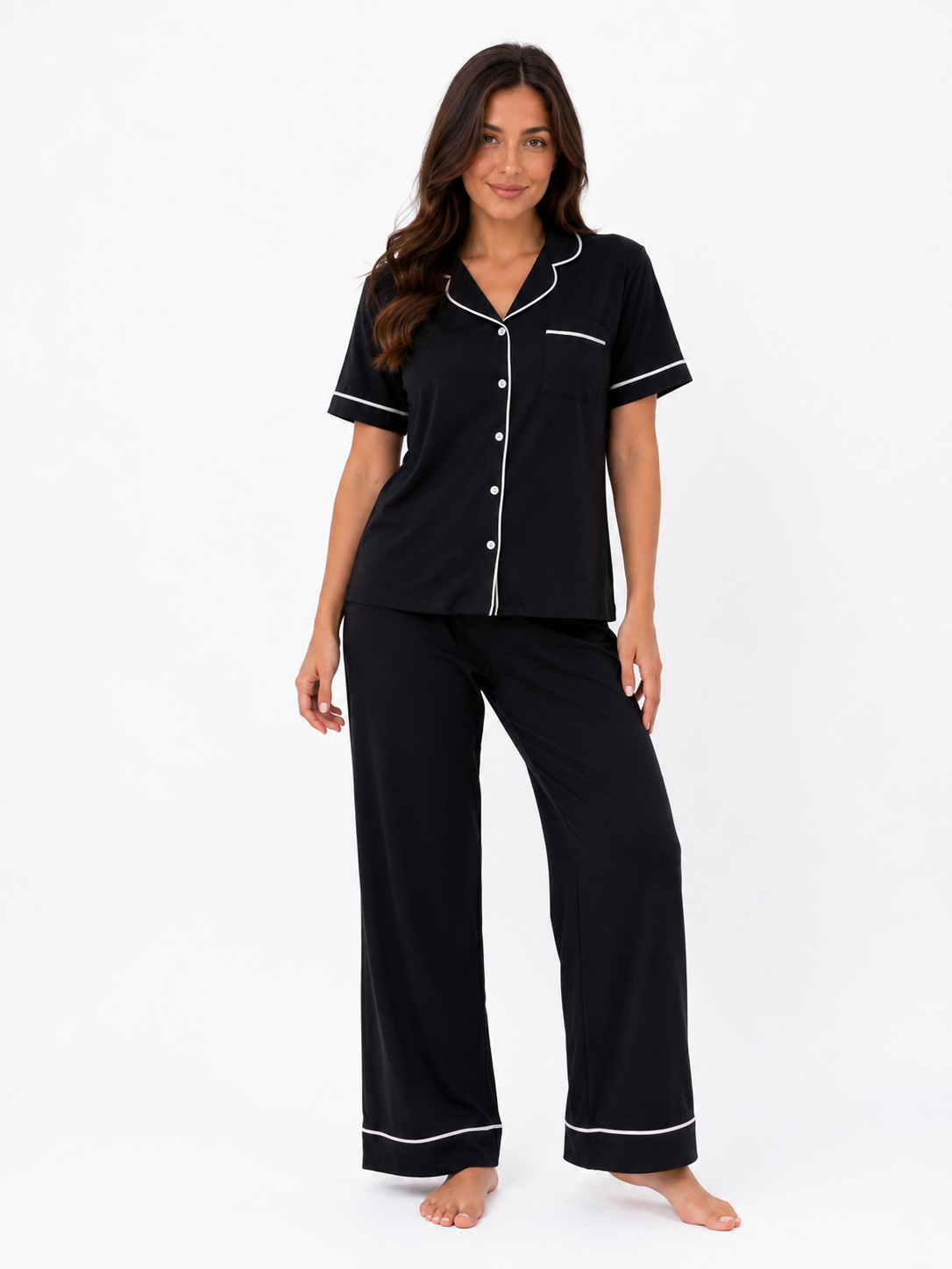 Classic PJ Pants Cotton Wide Leg - Plain Black