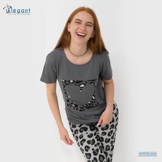 PJs Pants Cotton - Grey - Leo heart