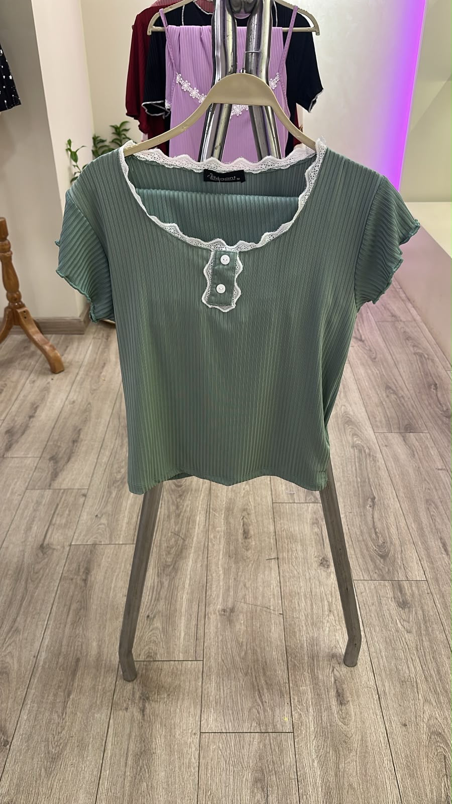 Ribbed PJ Shorts with Macrame - Mint