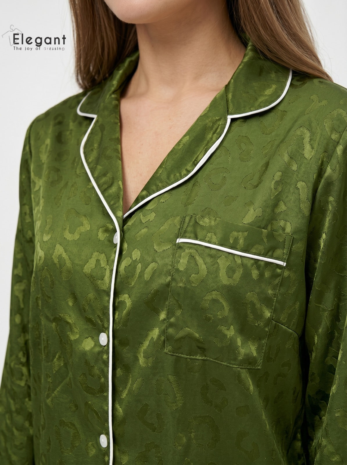 Satin Long sleeves Classic PJ Pants - Jacquard Olive Green