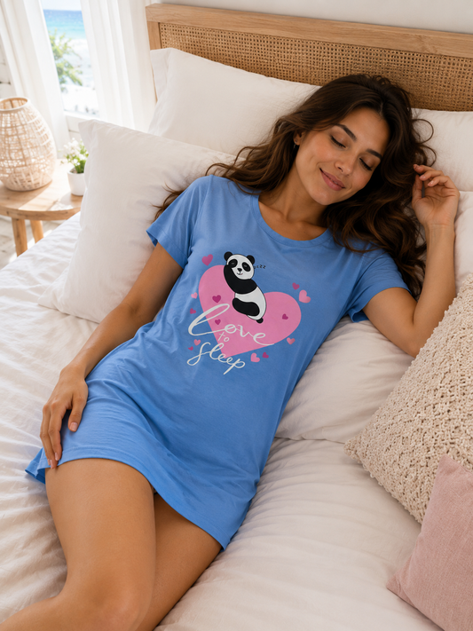 Nightshirt Cotton Blue - Panda Love to Sleep