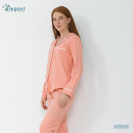 Cotton Long sleeves Classic PJ Pants - Coral