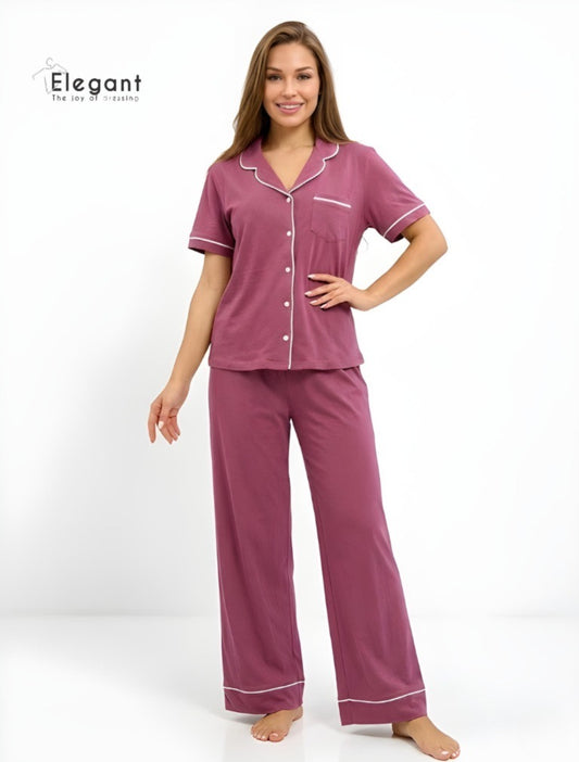 Classic PJ Pants Cotton Wide Leg - Plain Cashmere