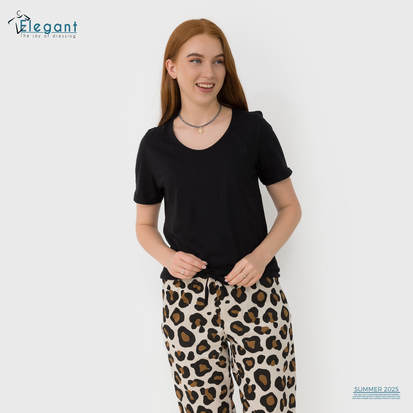 PJs Pants Cotton Basic - Black / Beige Leopard