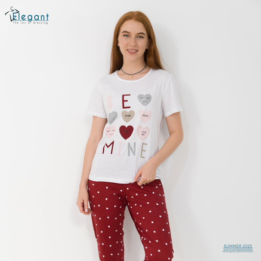 PJs Pants Cotton - White burgundy - Be Mine