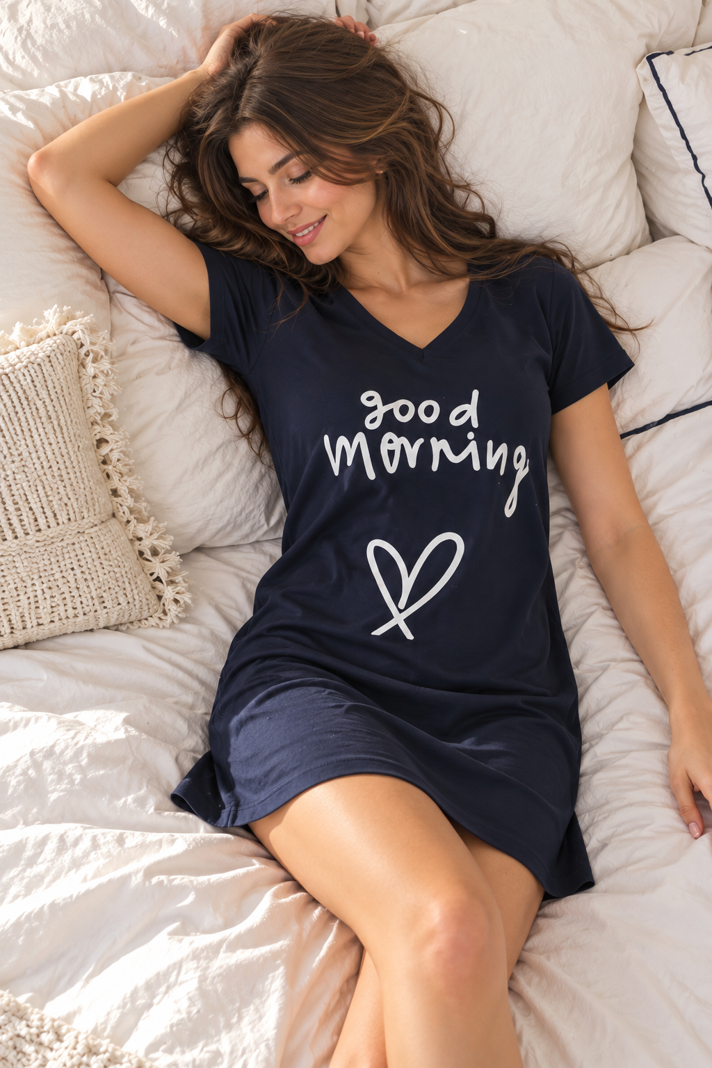 Nightshirt cotton Navy - good morning