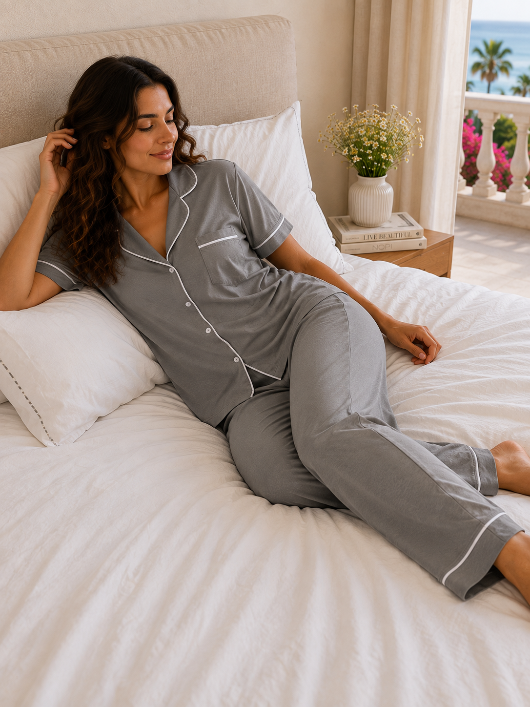 Classic PJ Pants Cotton Wide Leg - Plain Grey