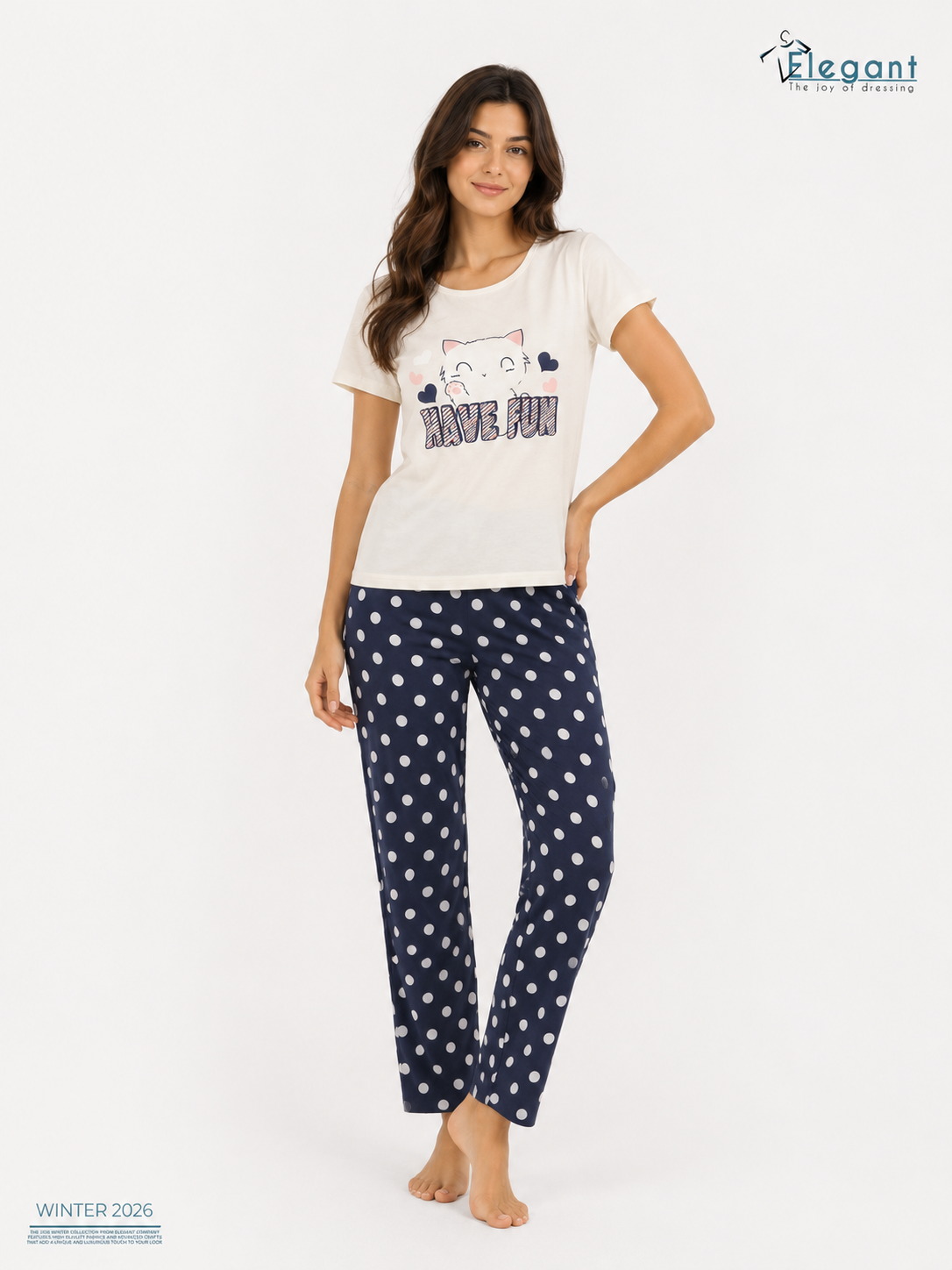 PJs Pants Cotton - Offwhite Navy dots - Have fun