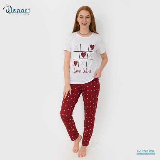 PJs Pants Cotton - White burgundy - XO Love wins