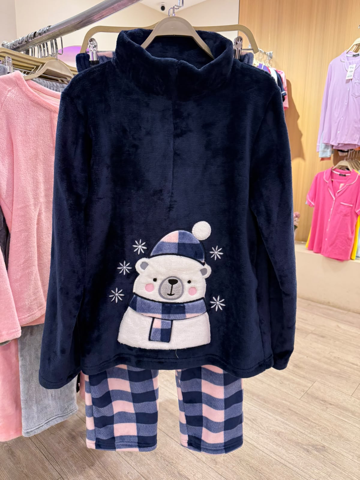 Polar PJ Collar Zipper - Navy Carreaux - Scarf Bear