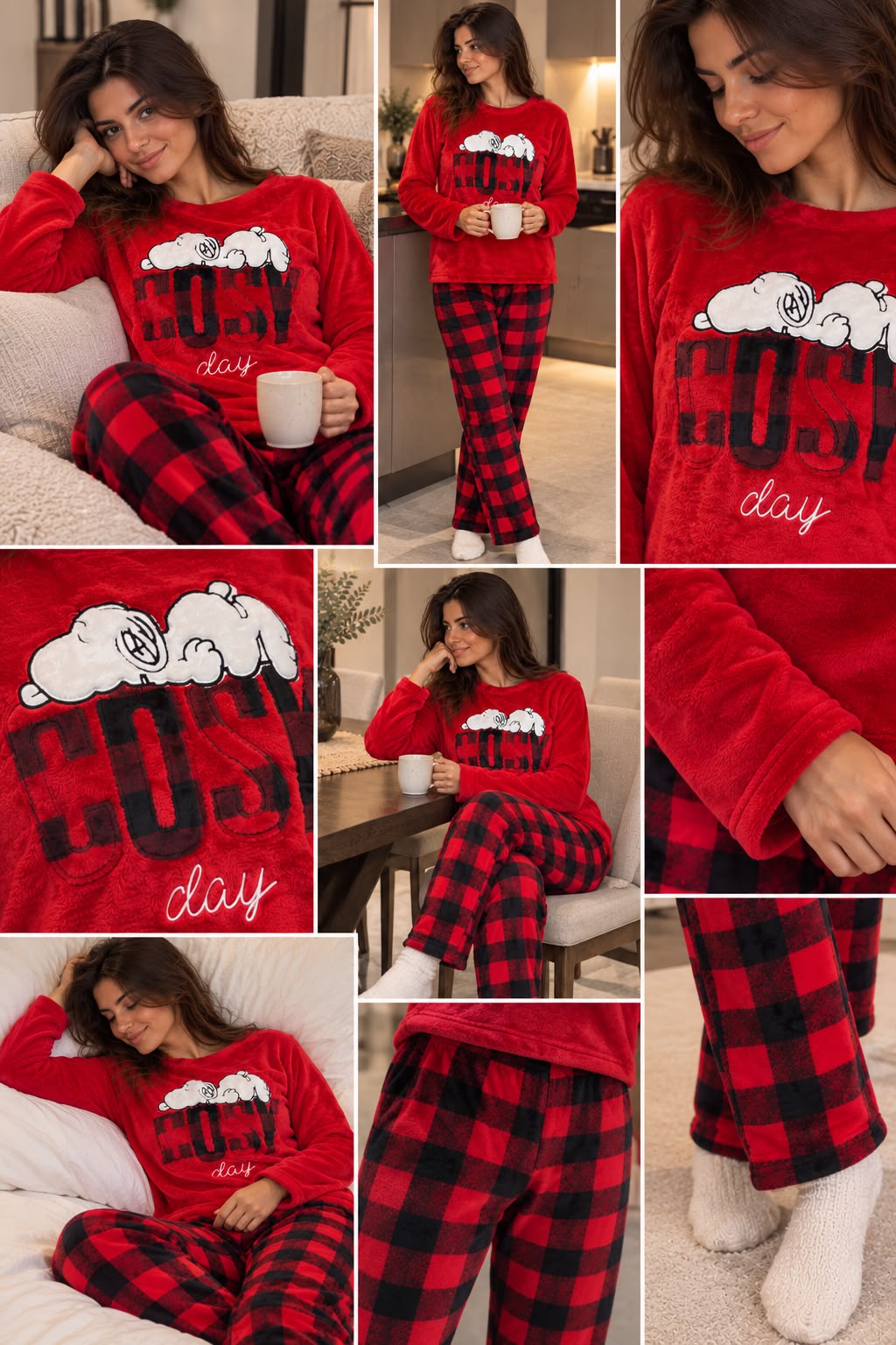 Polar PJ Red / Carreaux - Cozy Snoopy