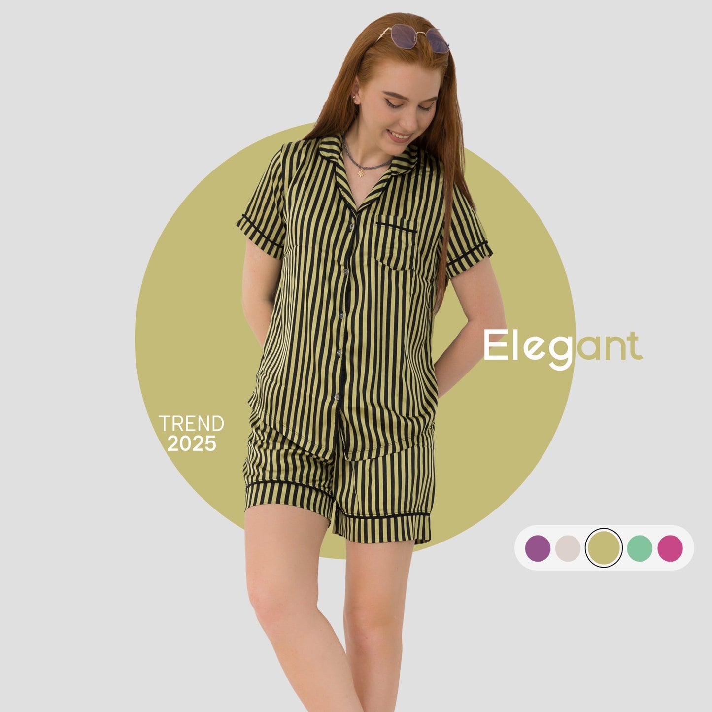 Satin Classic PJ Shorts - Stripe Yellow